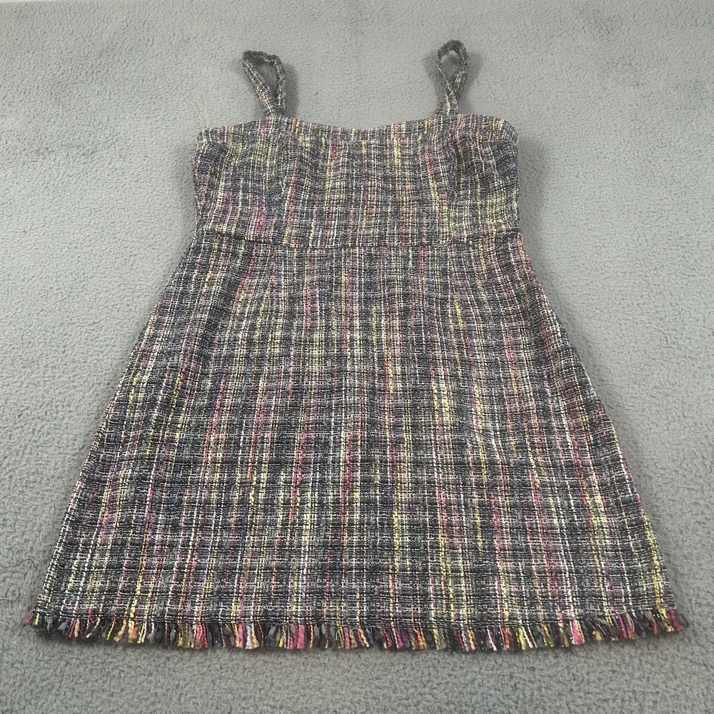 Inspired Hearts Dress Juniors XL Multicolor Striped Tweed A-Line Fringe Hem
